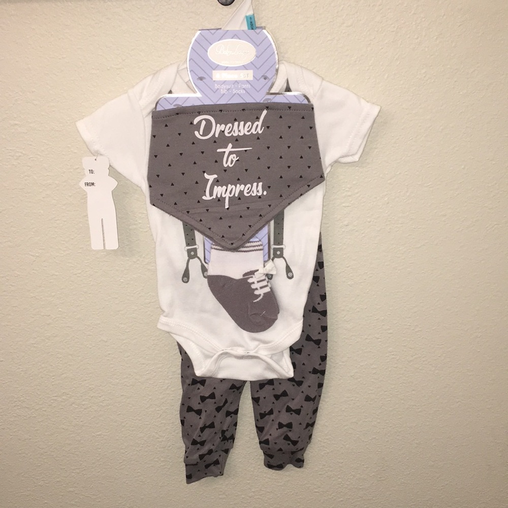 Baby Boy Dressed to Impress Suspenders and Tie 4 Piece Outfit